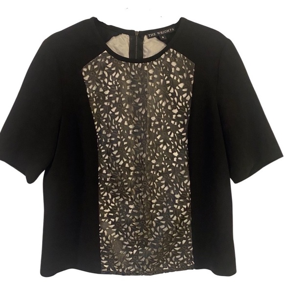 THE WRIGHTS Black Leather Laser Cut Top Size 8 - Picture 1 of 7
